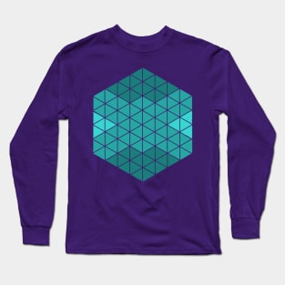 Teal Abstract Triangle Sacred Geometry Design Long Sleeve T-Shirt